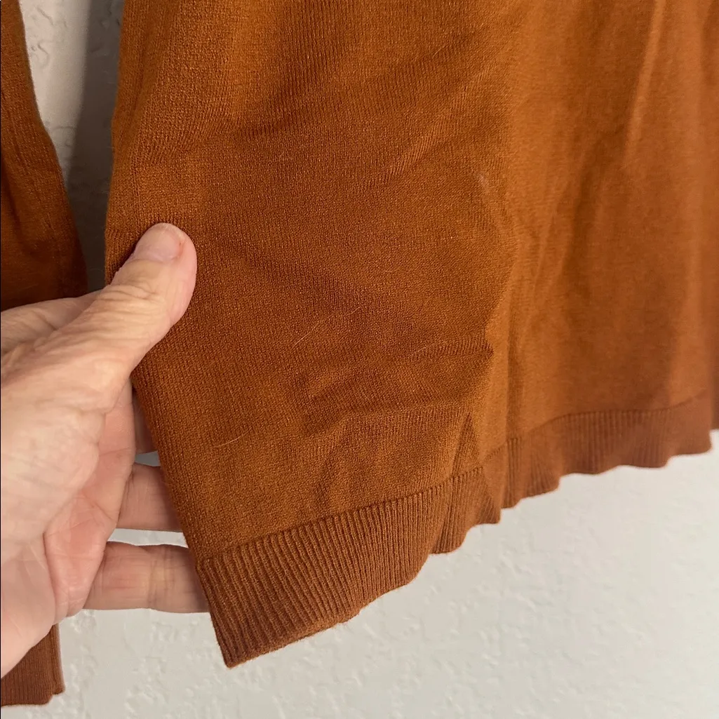 Antonio Melani Rust Pumpkin Turtleneck Sweater Fitted Stretchy Fall Winter Large - Image 3