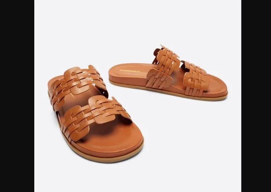 Intentionally Blank Brian Tan Brown Leather Slide Sandals 39 / US 8.5 - Image 2