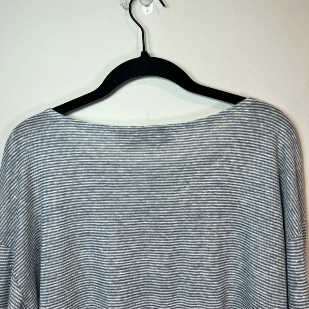 Adrienne Vittadini Striped Linen Tunic Blouse Blue White Roll Tab Sleeves Small - Image 11