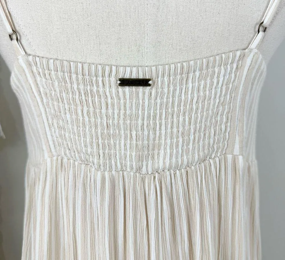 Billabong Twist Tie Front Striped Sleeveless Midi Dress Cream Sz M - Image 6