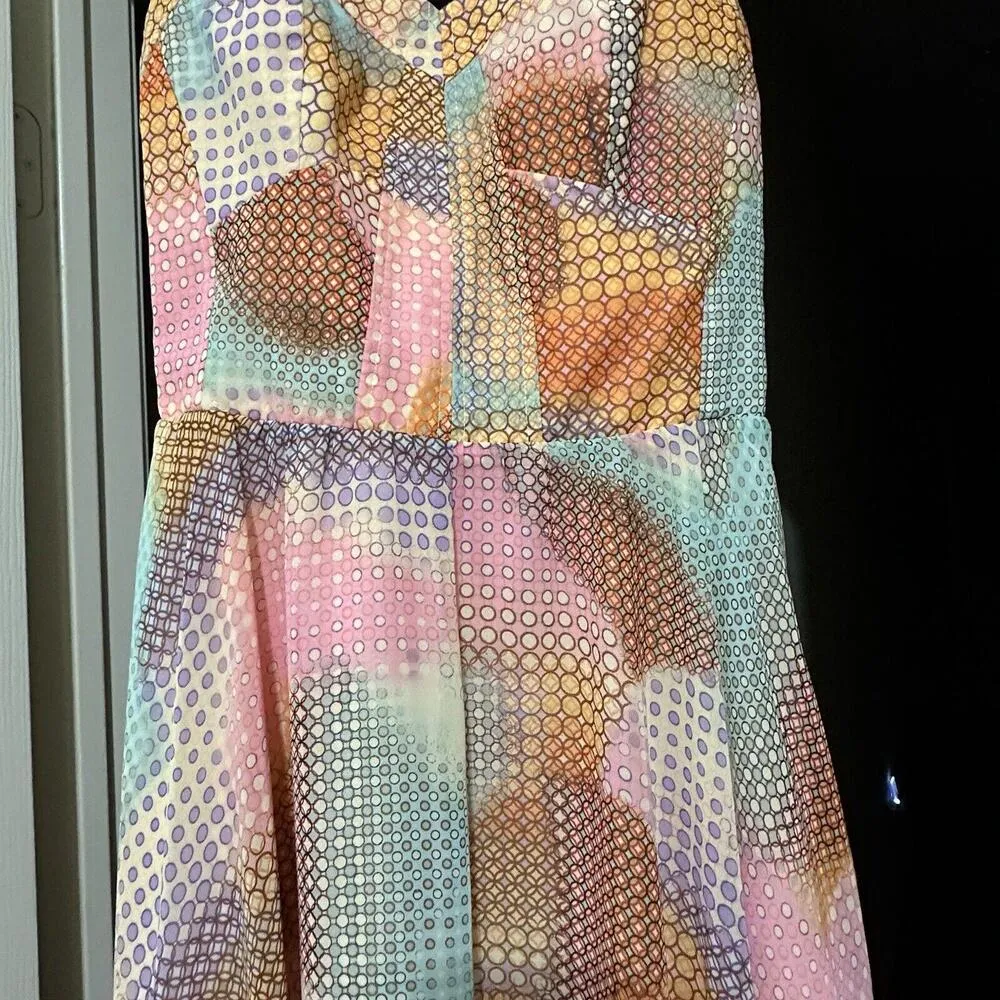 Guess Los Angeles Multi Color Hi Lo Dress Sz 4 Pink Blue Yellow - Image 3