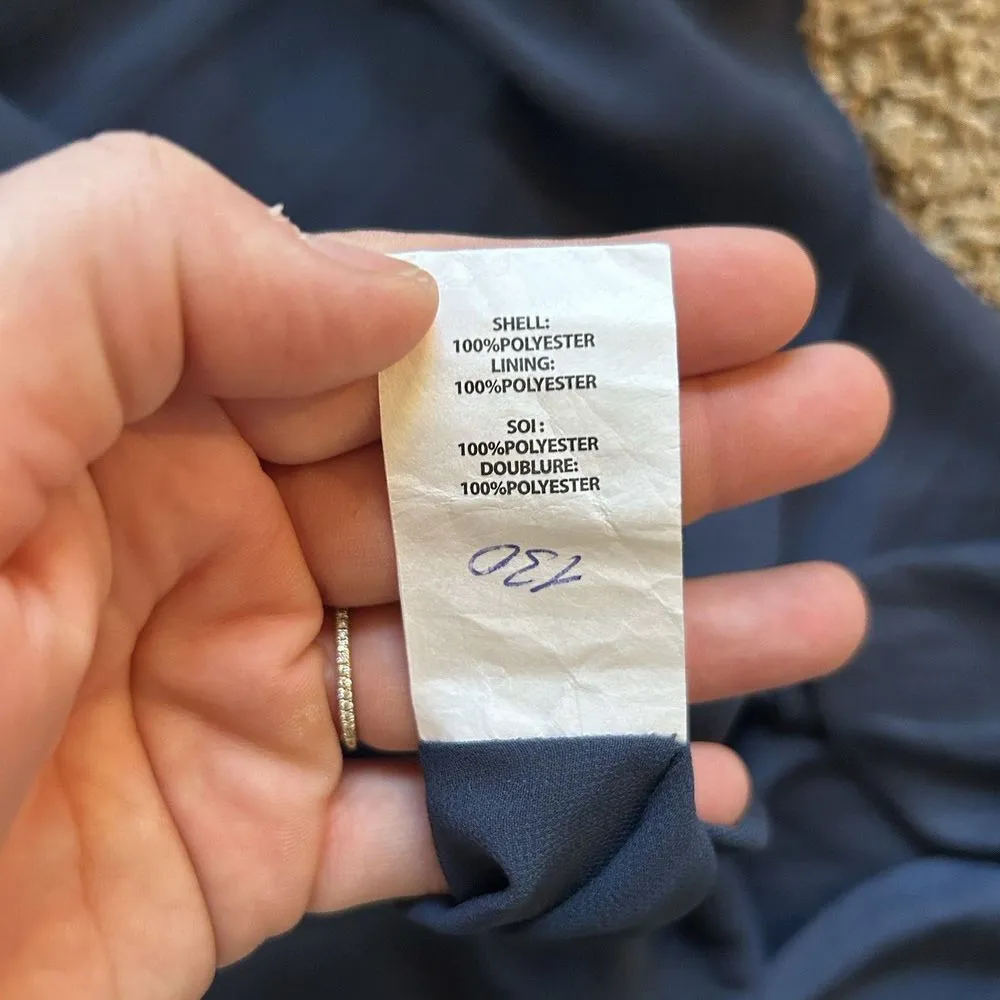 RAMY BROOK Wrenn Flutter Sleeve Silky Scalloped Midi Dress Navy‎ Medium - Image 9