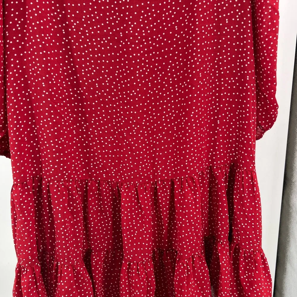 Easel S red tiered polka dot 3/4 sleeve dress casual lightweight flirty holiday - Image 4