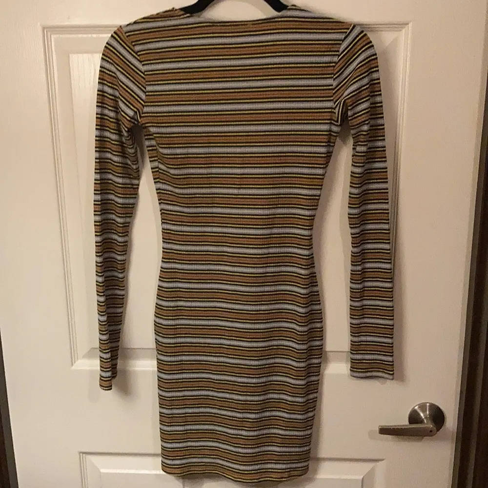 Bear Dance Ribbed Bodycon V-Neck Mini Dress Striped Long Sleeve Small Like New - Image 10