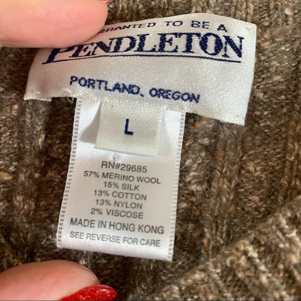 Pendleton Marled Brown Wool Blend Cable Knit V-Neck Sweater - Image 2