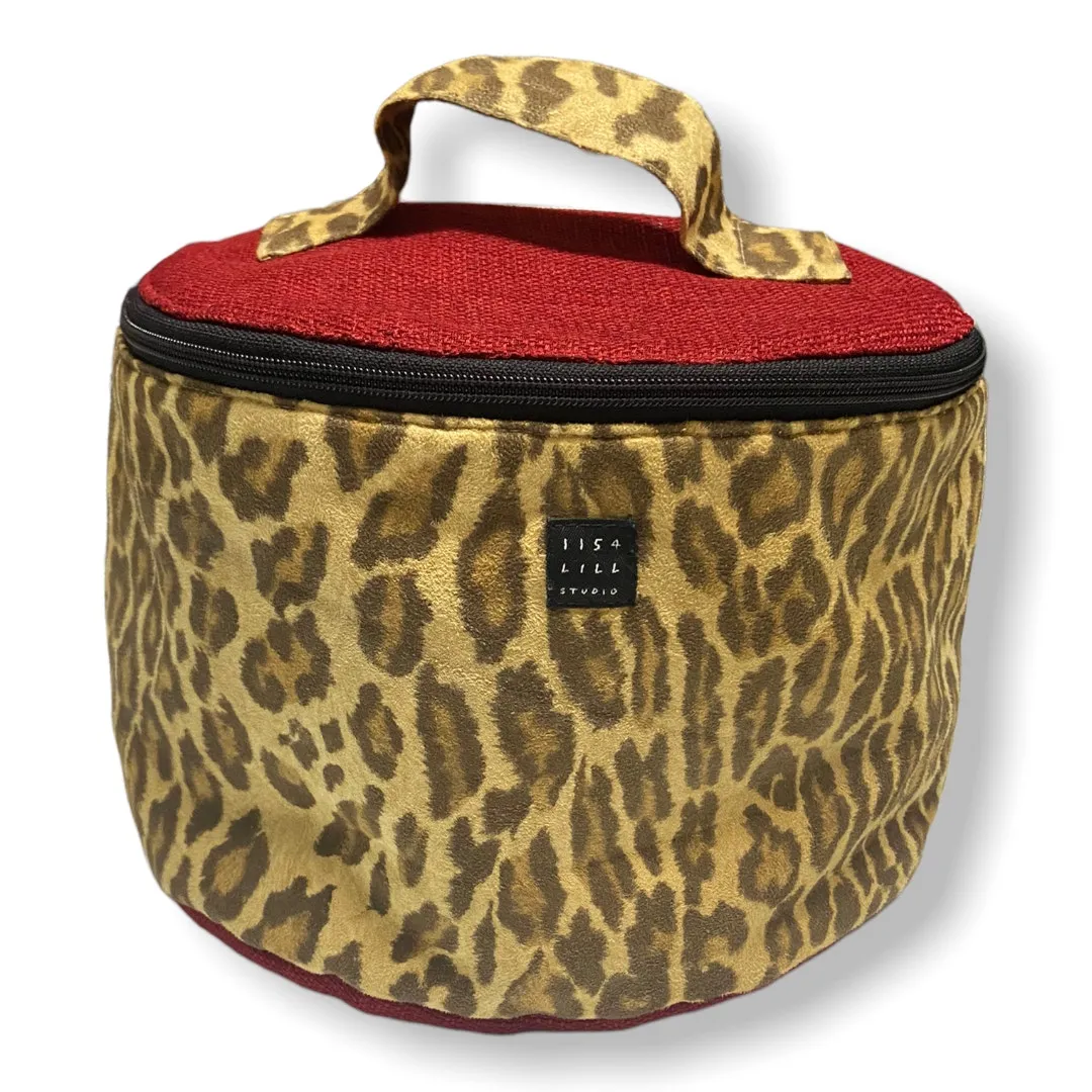 1154 Lill Studio Leopard Print Red Tweed Makeup Cosmetic Toiletry Bag Travel Brown - Image 1