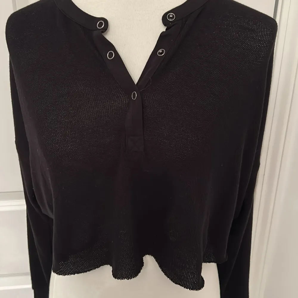 Cute Black Urban Outfitters Long Sleeve Henley Crop Top - Image 4