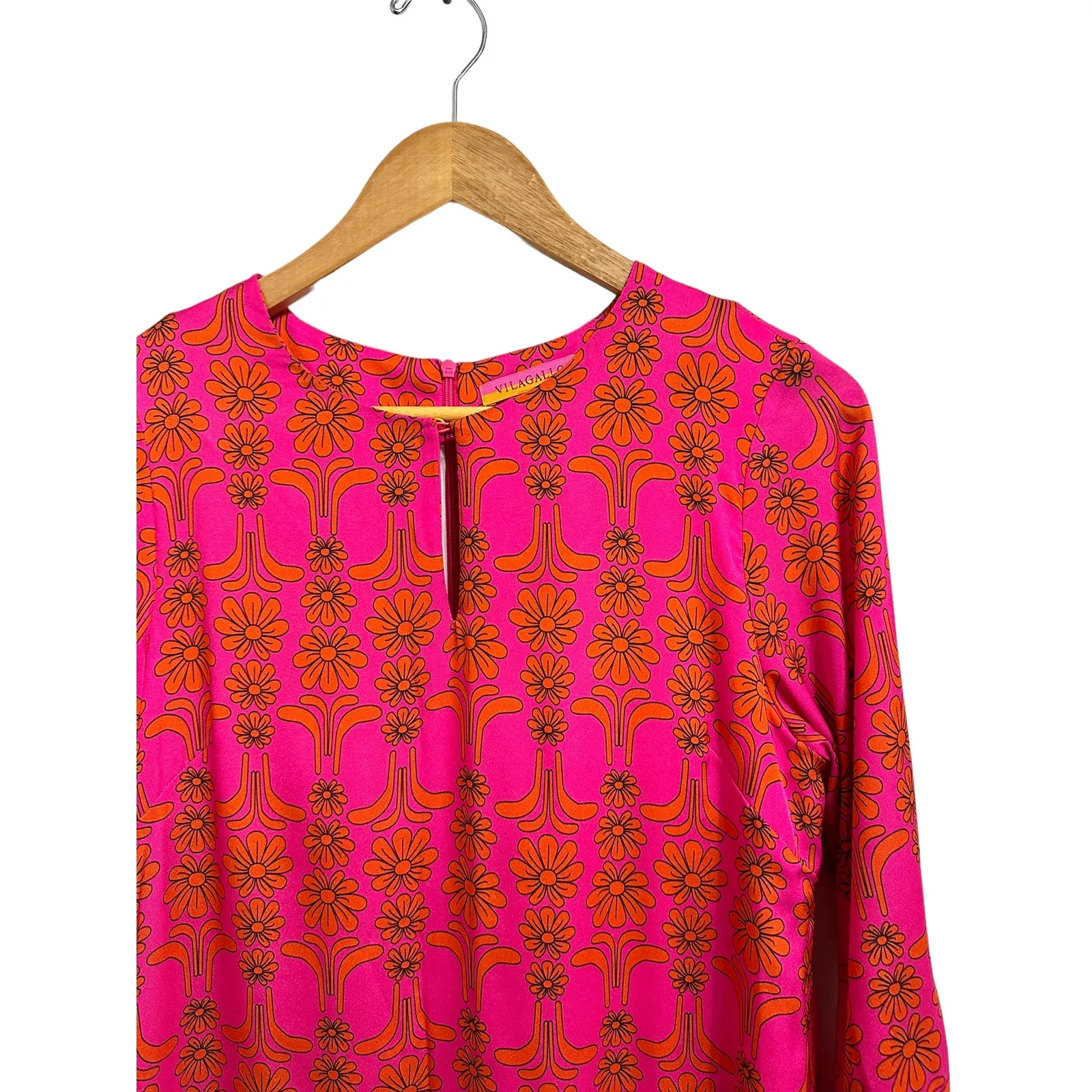 Vilagallo Allegra silk shift mini hot pink orange dress‎ size 38 $238 - Image 3