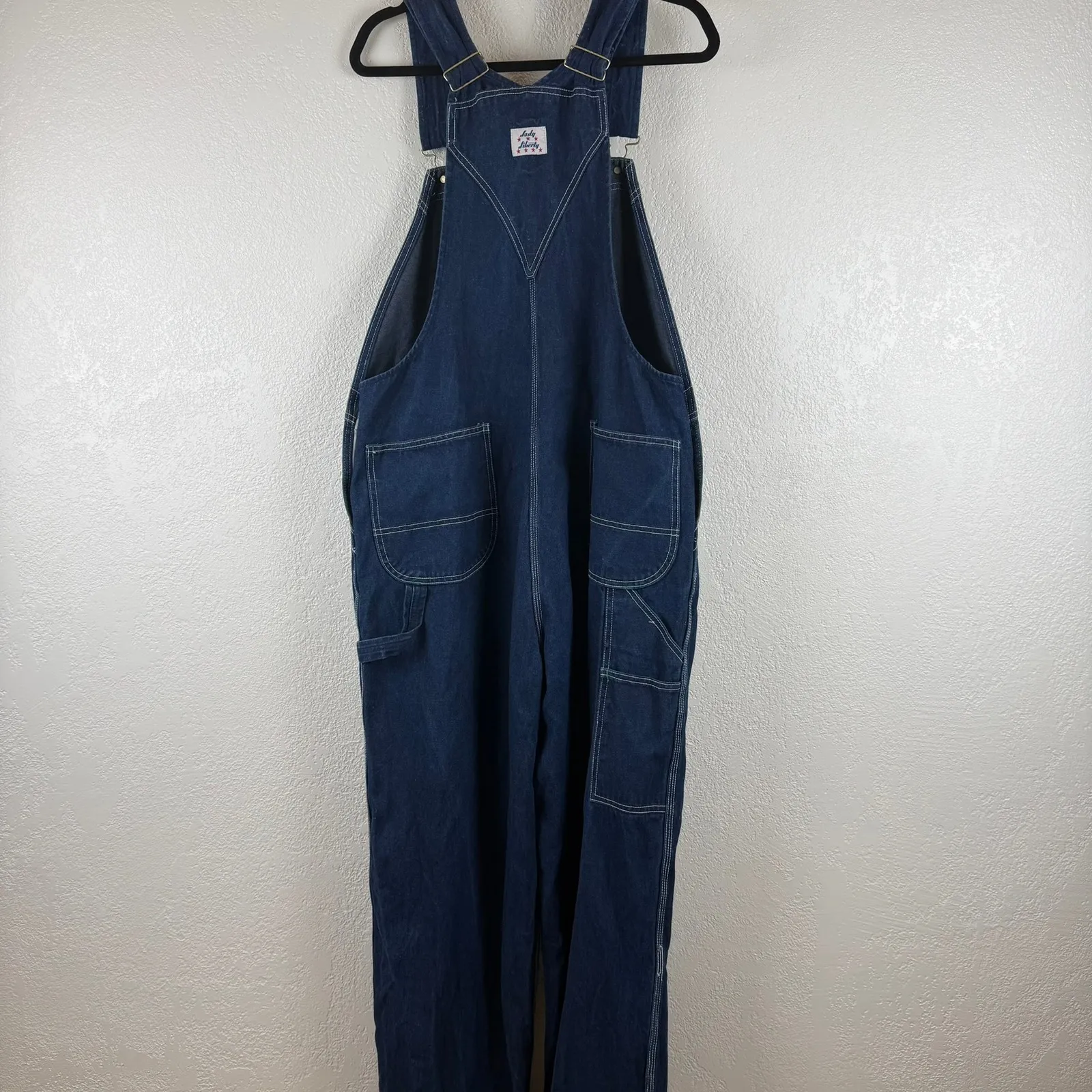 Liberty Denim Overalls — Women's Size 20 Tall Green Zip Accent Carpenter Style Blue - Image 13