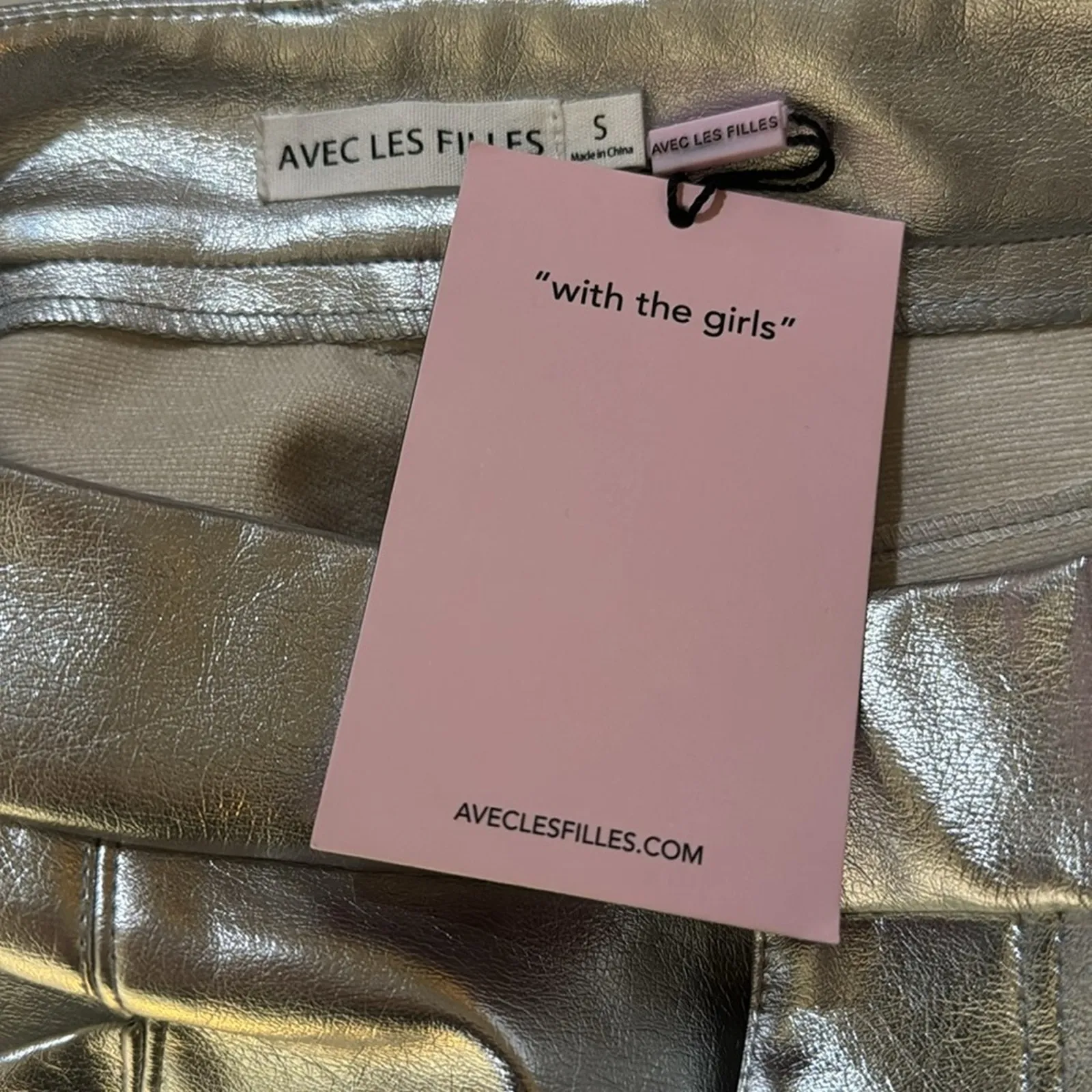 Avec Les Filles Faux Leather High Waist Crop Wide Leg Pants - Metallic Silver S - Image 7