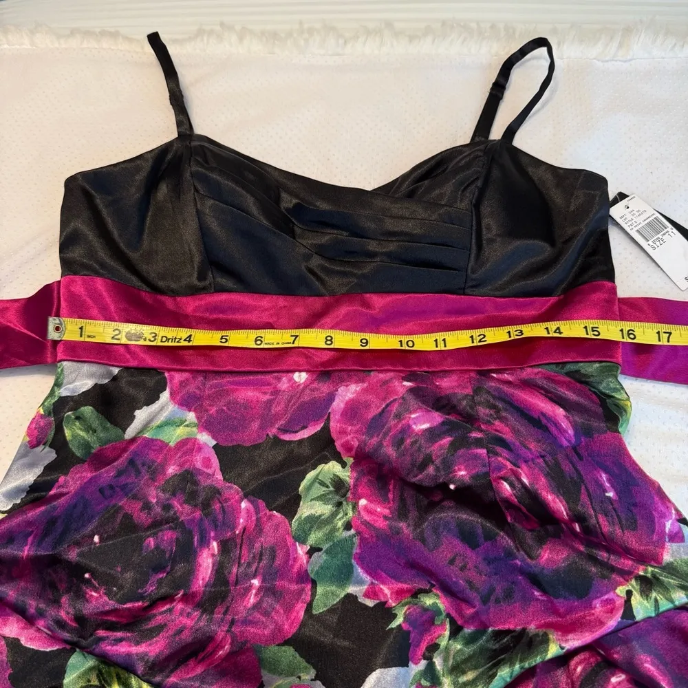 NEW Iz Beyer Y2K Floral Bubble Dress Juniors Size 11 Prom Party HoCo Retro Black - Image 12