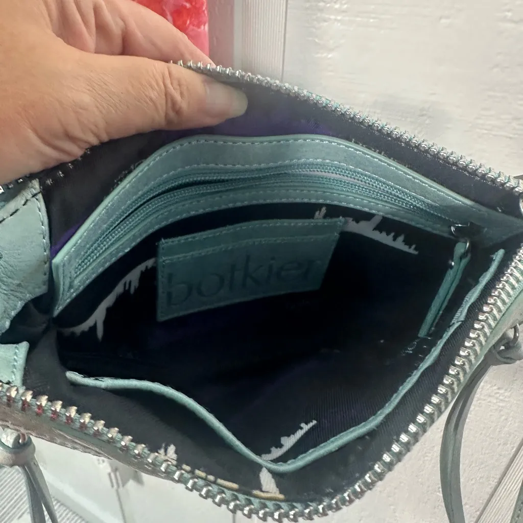 Botkier Trigger Womens Blue Leather Studded Zipper Crossbody Shoulder Bag EUC - Image 10