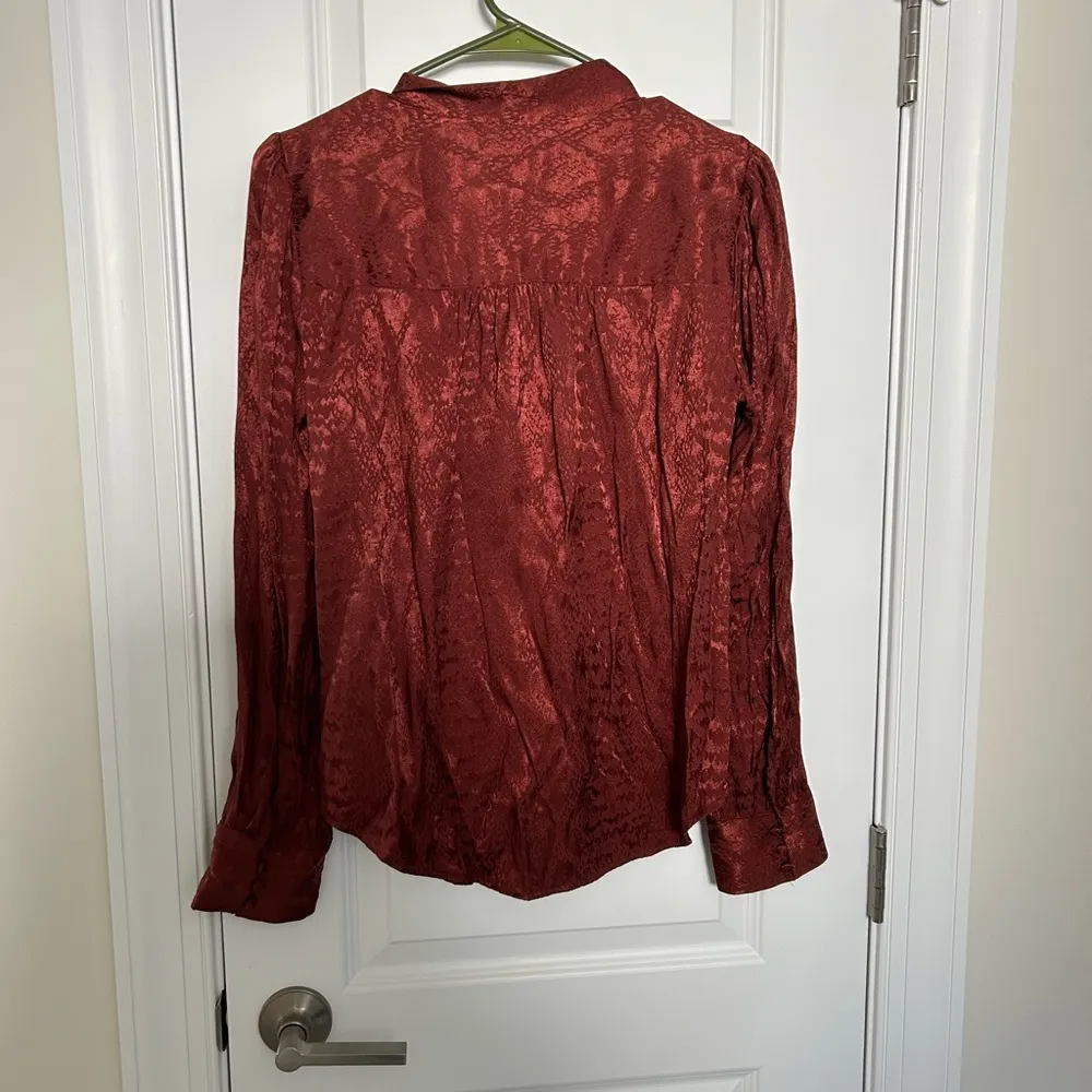 Long Sleeve Pussycat Bow Blouse Brown Size S - Image 4