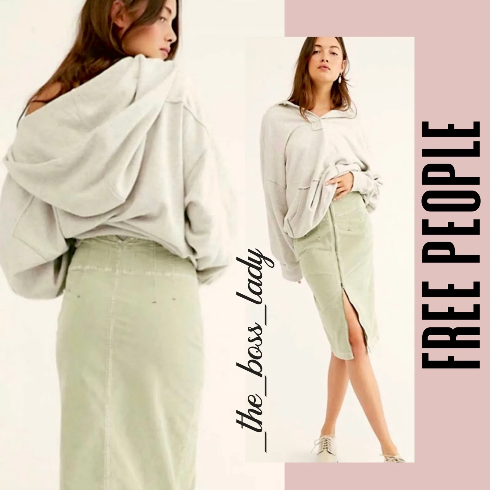 Free People skirt corduroy front zip midi high-waisted 26 cotton - Image 7