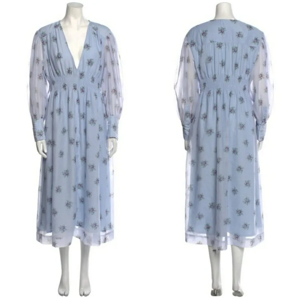 💕GANNI💕 Organza Printed Smock Dress ~ Heather Blue Floral Print EU 34 NWT - Image 10