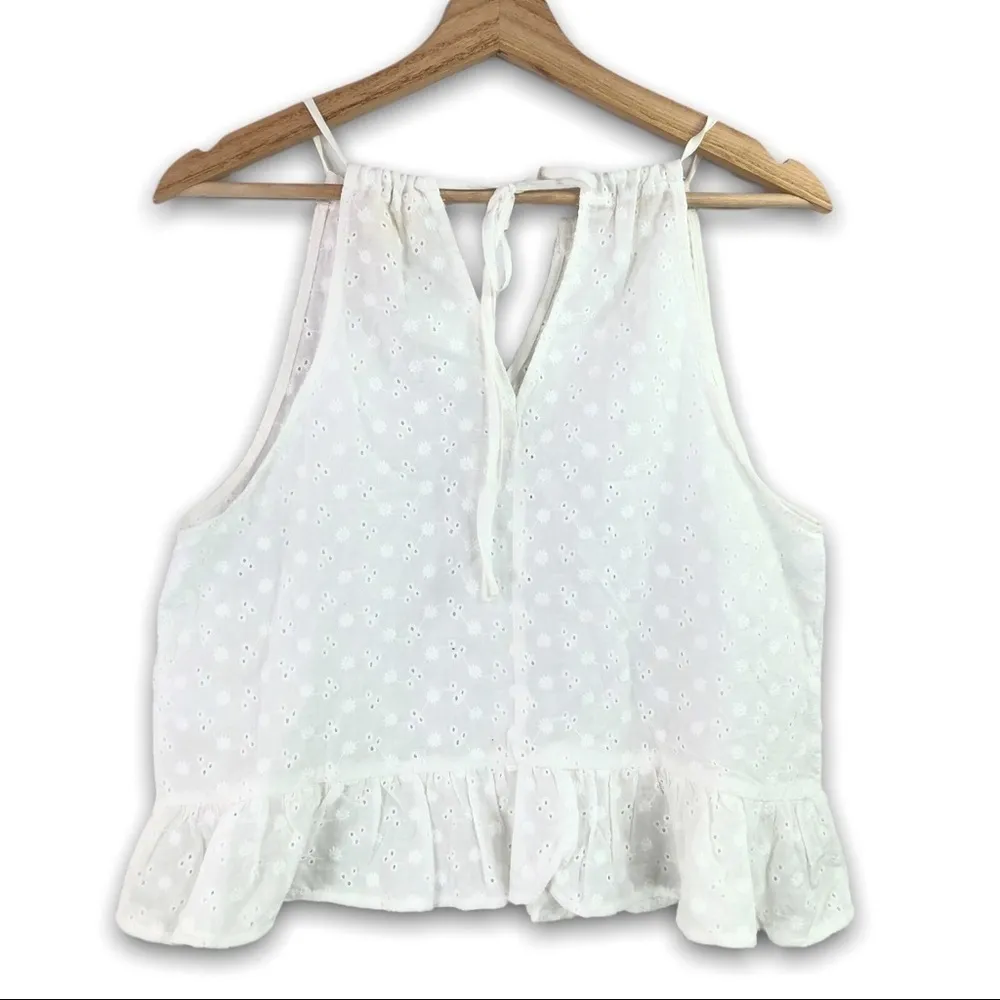 Caution To The Wind - White Eyelet Halter Peplum Blouse - S - Image 3