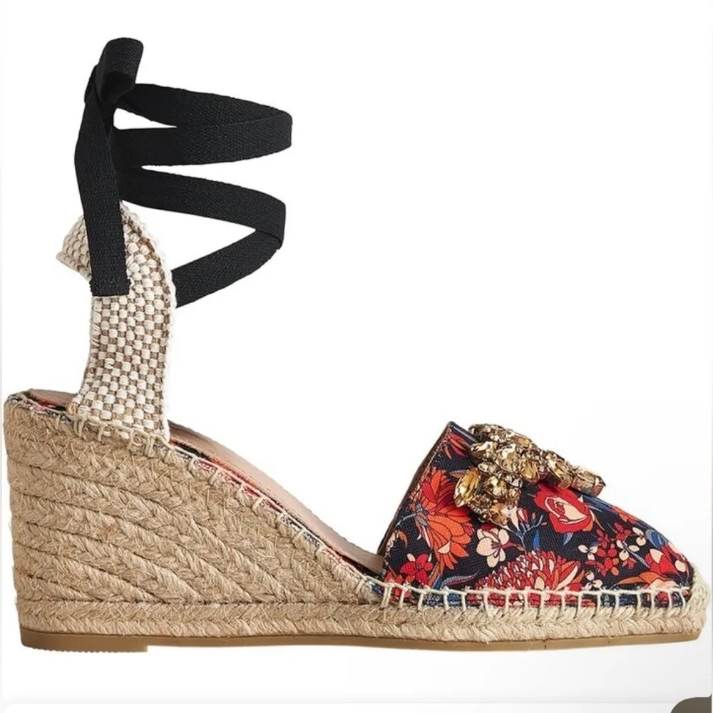 BODEN Embellished Espadrille‎ Wedge Floral 38 / 7.5 Blue - Image 2