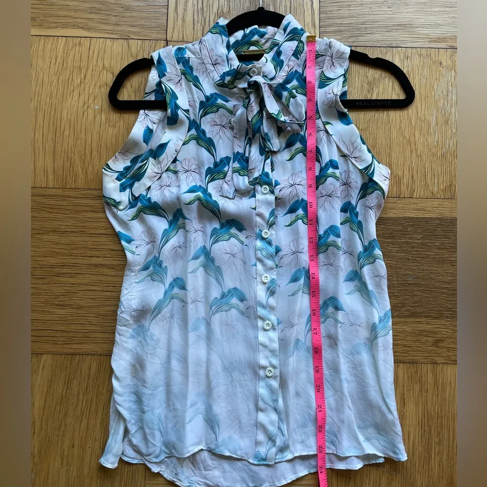 Rebecca Minkhoff 100% Silk Sleeveless Floral Print Blouse w/ Neck Tie Sz 2 - Image 10