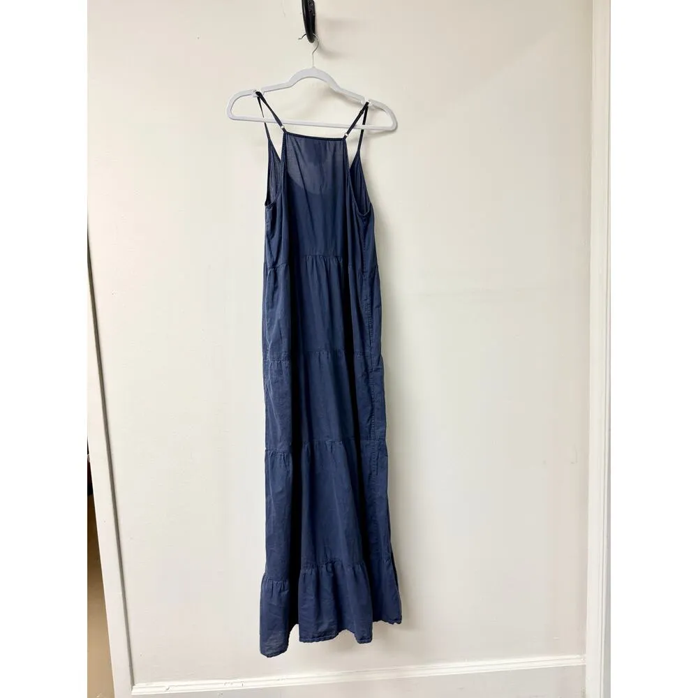 Figue 100% Cotton Sleeveless Scoop Neck Tiered Maxi Sundress Navy Blue Womens M Size M - Image 4