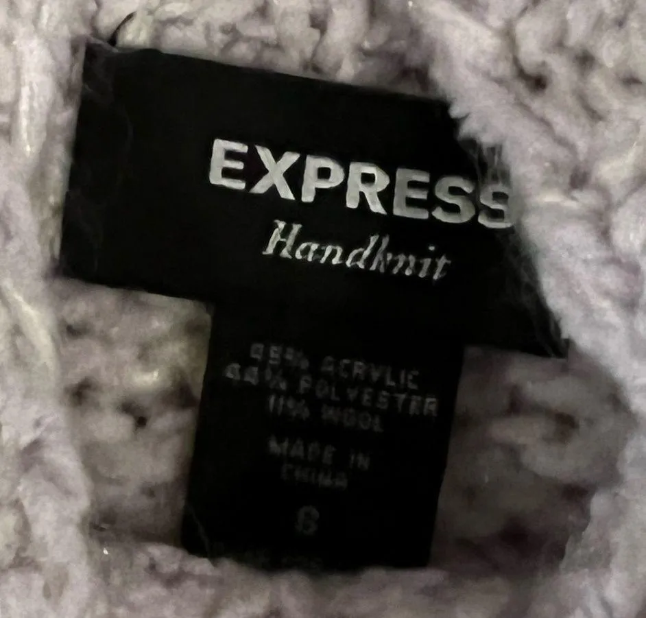 Express Handknit Woman’s Purple & White Cowl Neck Sweater Sz Small - Image 2