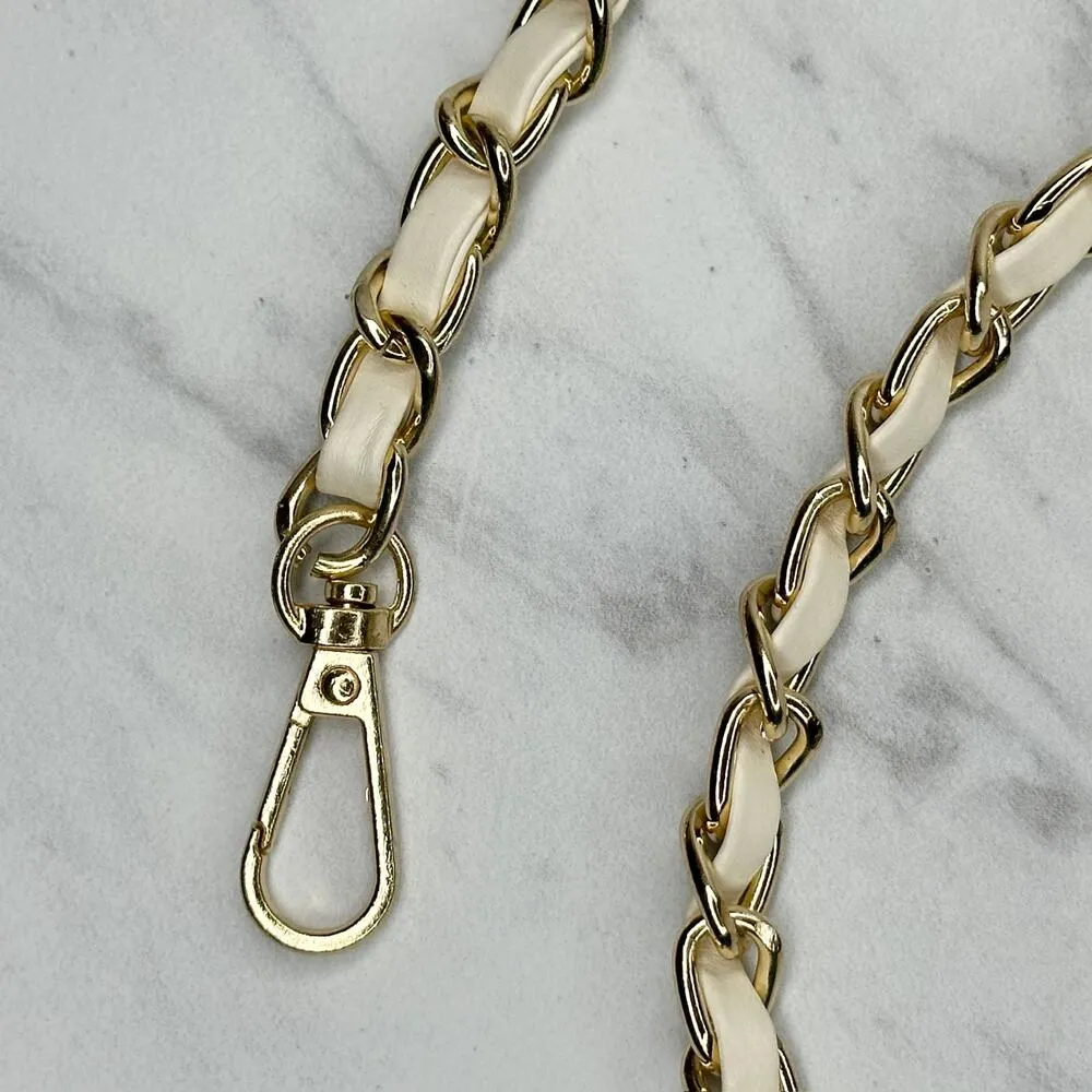 Faux Leather Woven Gold Tone Chain Link Purse Replacement Strap ✨ - Image 3