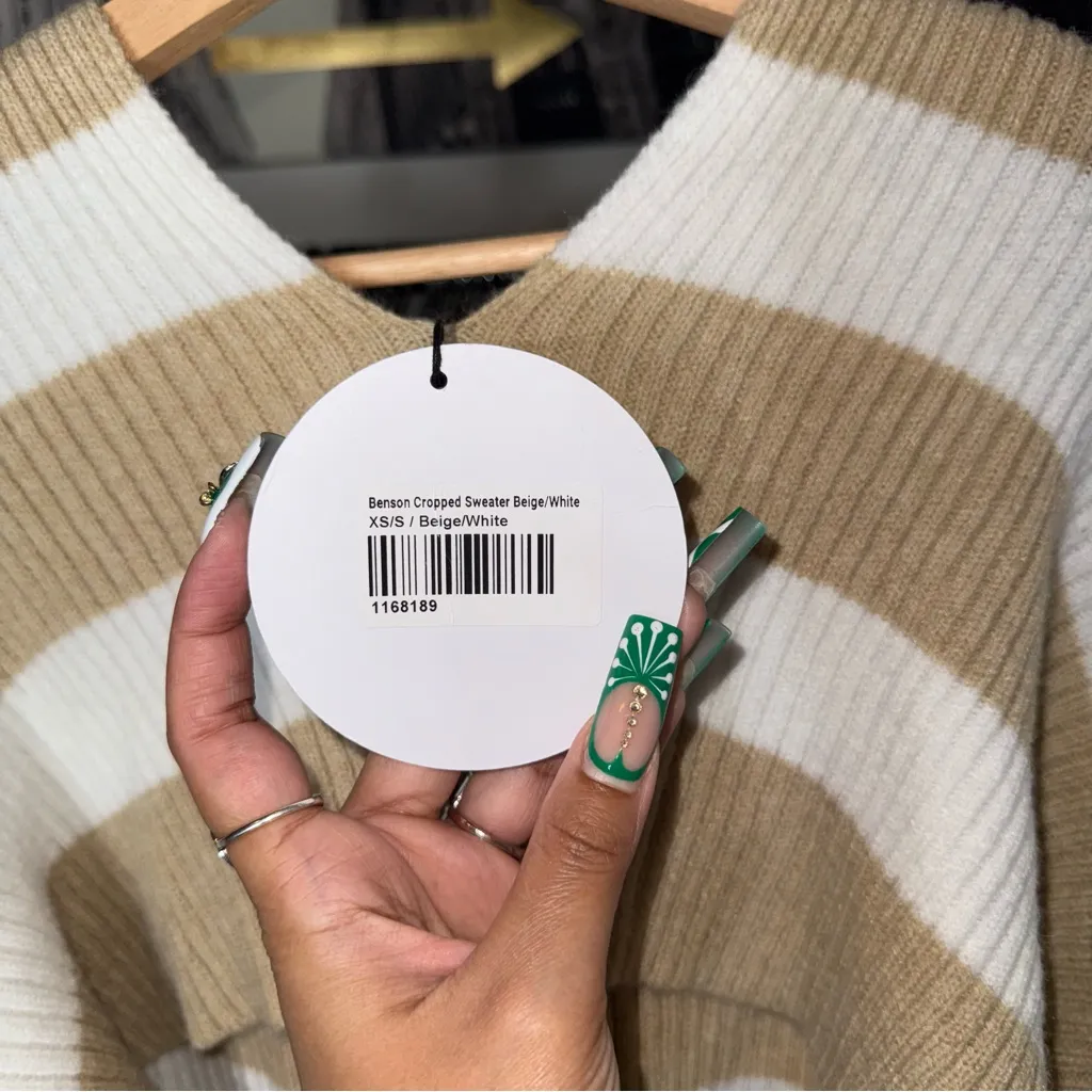 Princess Polly Benson Cropped Sweater in Beige White New NWT - Image 8