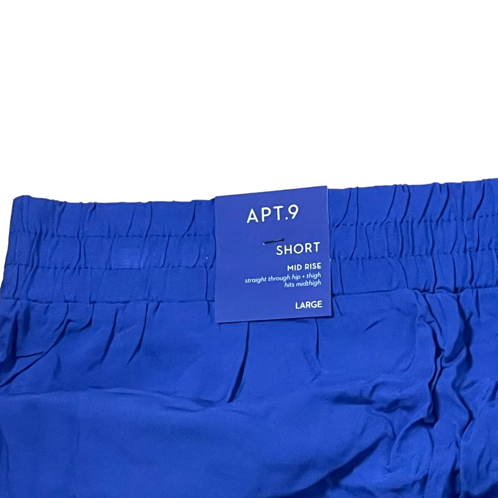 APT.9 Mid-Rise Solid Blue Pull On Casual Shorts Flat Front Women Large‎ NWT - Image 9