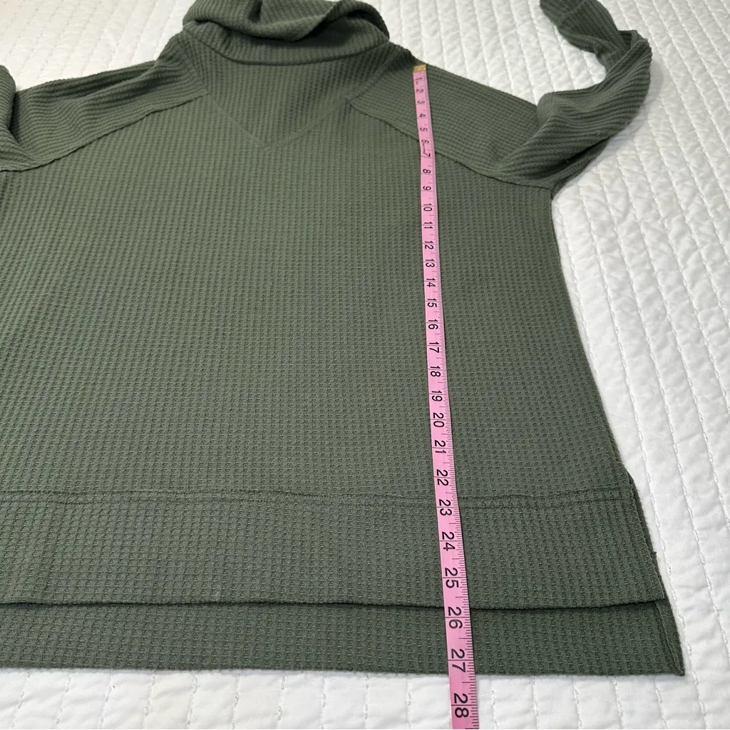 Lou & Grey Olives Green Waffle Cowl Neck Tunic Top Hi Low Long Sleeve Sweater - Image 4