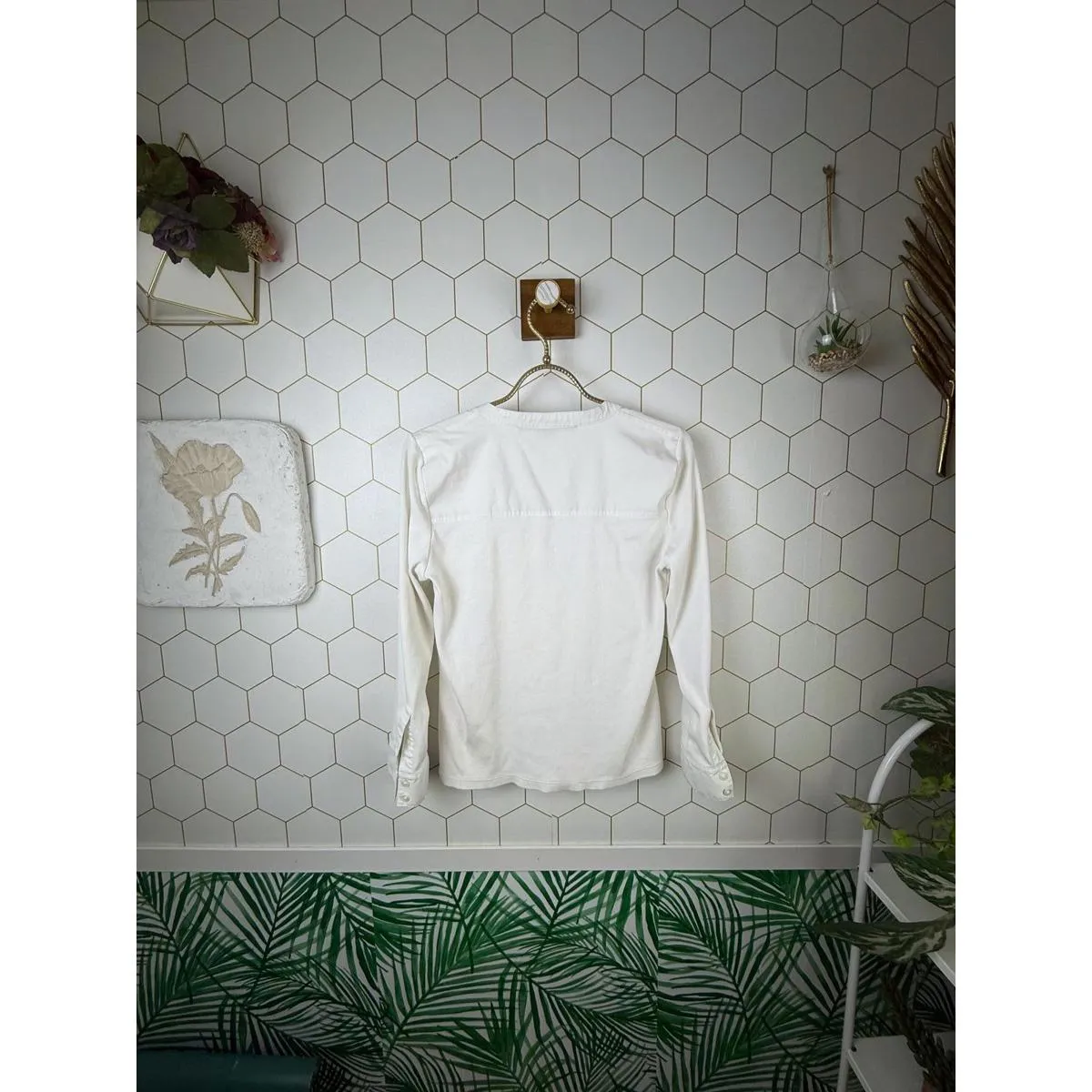 Veronica Beard Jeans White Laney Henley Top - Size - Small - Image 4