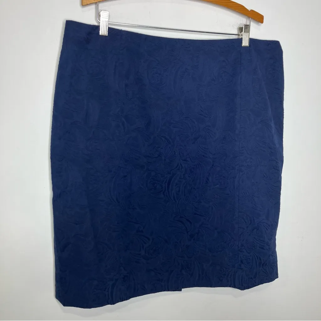 Talbots navy blue jacquard‎ blazer & skirt set women’s size 18W professional - Image 2