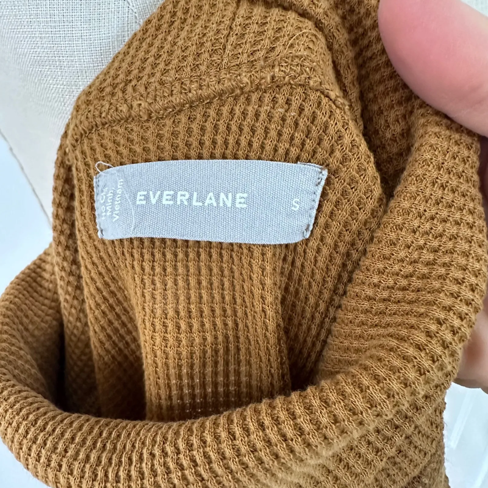 Everlane Waffle Knit Turtleneck Top Long Sleeve Organic Cotton Amber Size S - Image 5