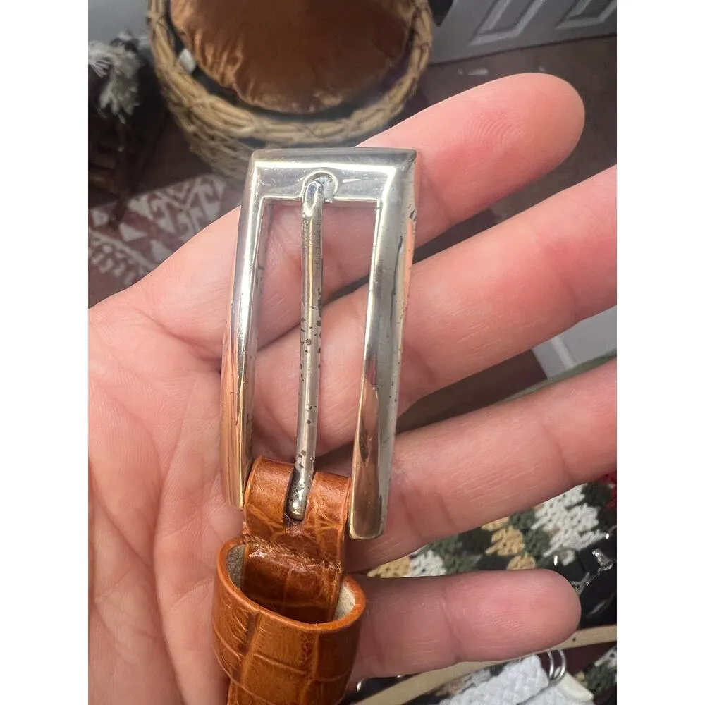 Women’s Kenneth Cole Croc Embossed Thin Leather Belt Medium Tan - Image 7