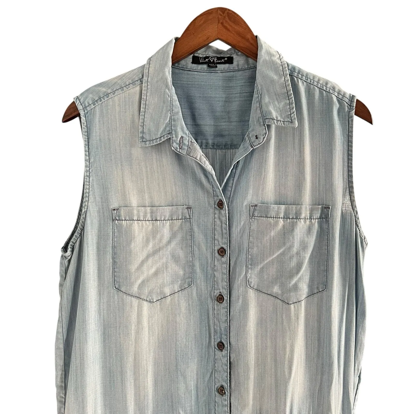 Velvet Heart Womens Chambray Romper Sleeveless Cinch Waist Tencel Sze Medium - Image 2