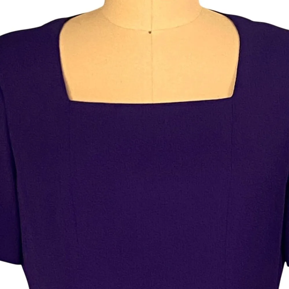 LIZ CLAIBORNE Purple Square Neck Short Sleeve Wrap Skirt Dress ~ Women's Size 12 - Image 4