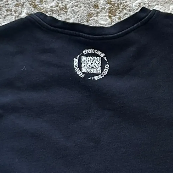 Roberto Cavalli Sport Metallic Logo Pullover Crew Neck Black Sweatshirt- XS - Image 8