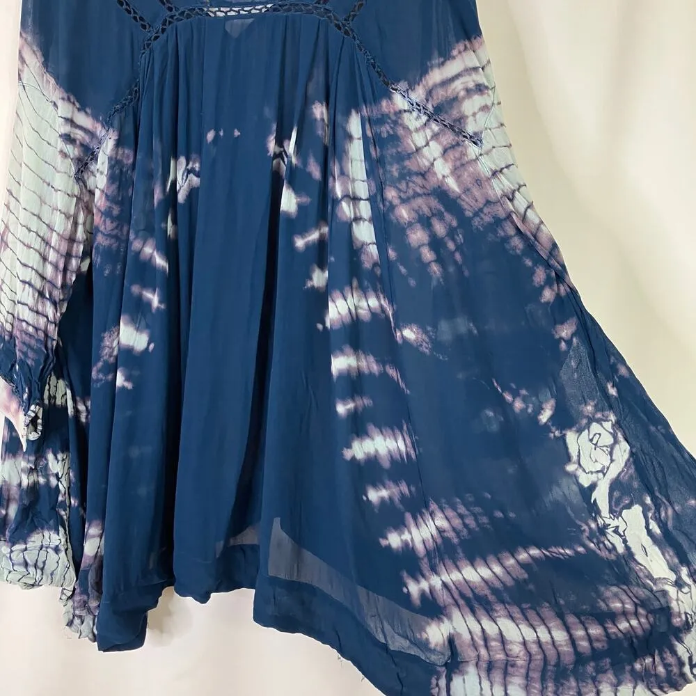 Free People | Tie Dye Me Down Sheer Tunic Top Blue Viscose Womens Large - Image 2