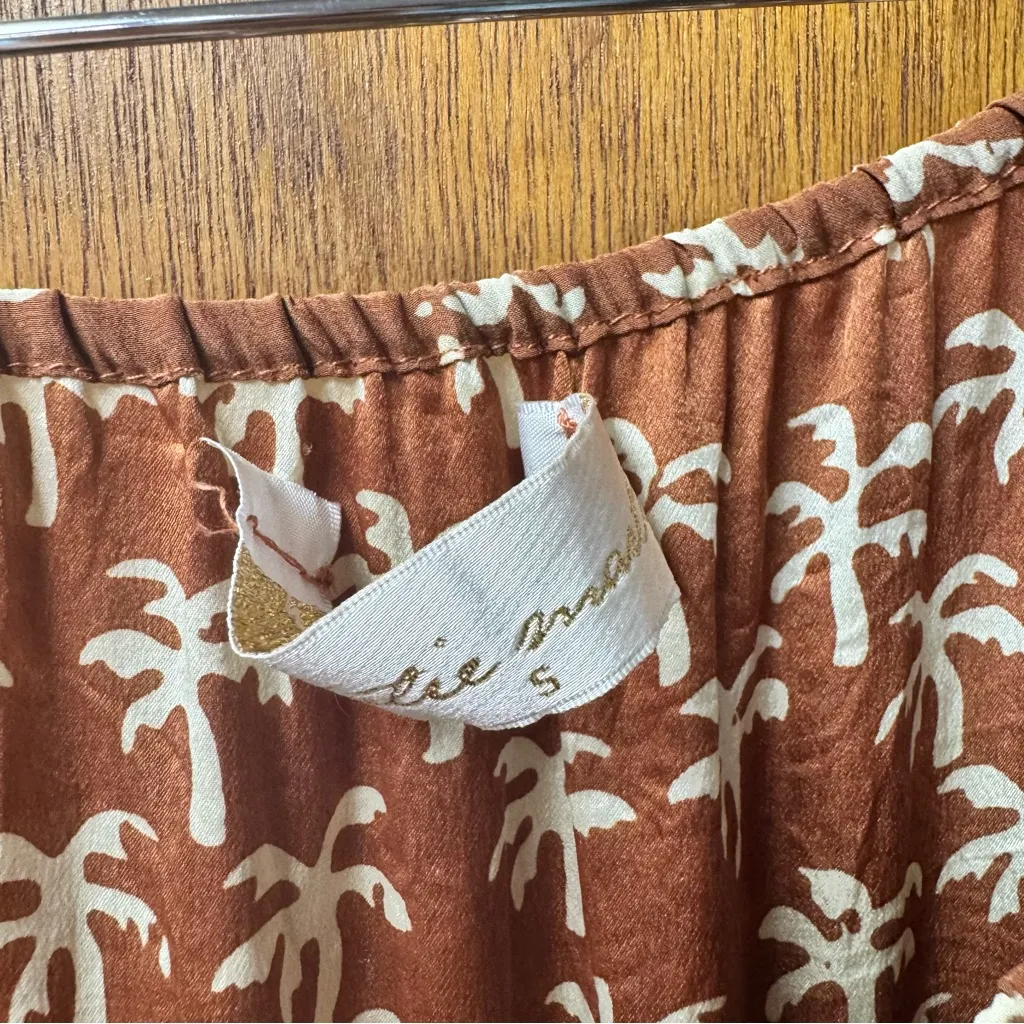 Natalie Martin Silk Palm Tree Print Short Sleeve Maxi Dress Brown Small S READ - Image 4