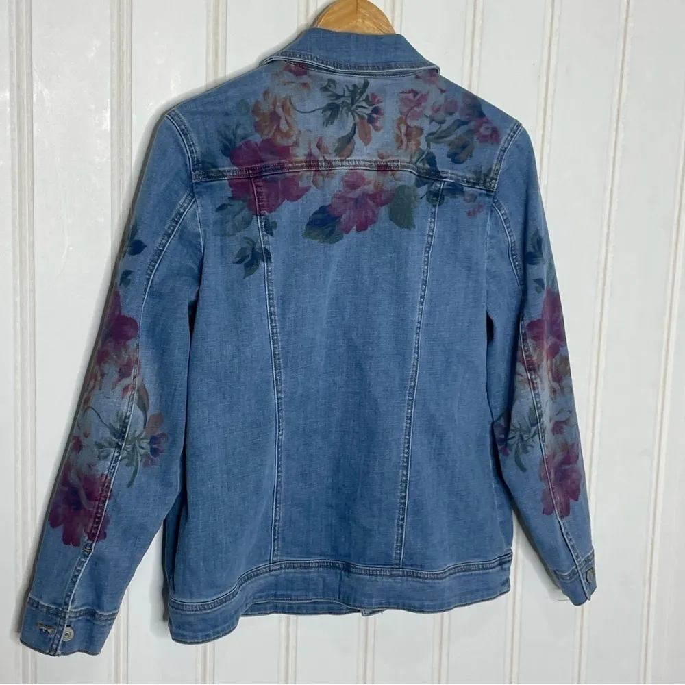 Chico’s Floral Jean Jacket Sz 1 (M) 633 - Image 7
