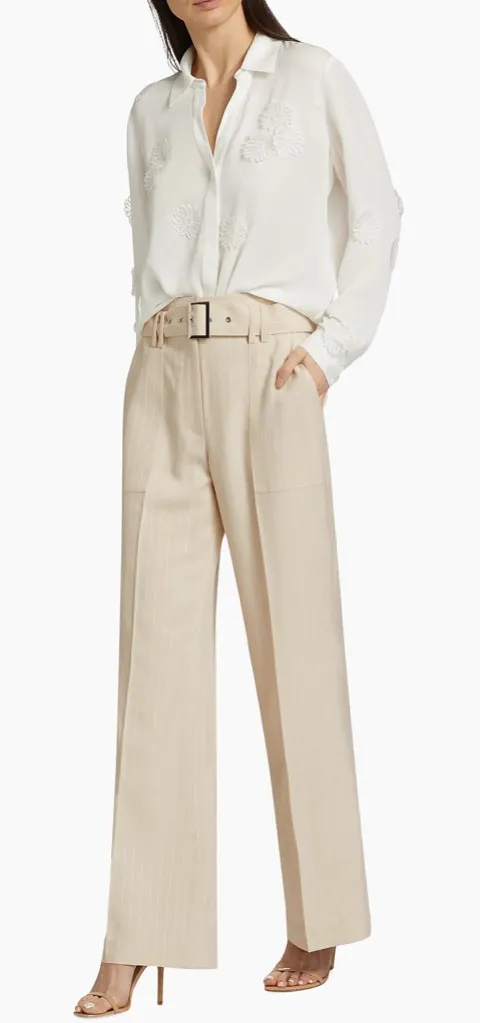 Elie Tahari Diana Pinstriped Belted Pants Sand and White Stripe size 8 NWT $345 - Image 1