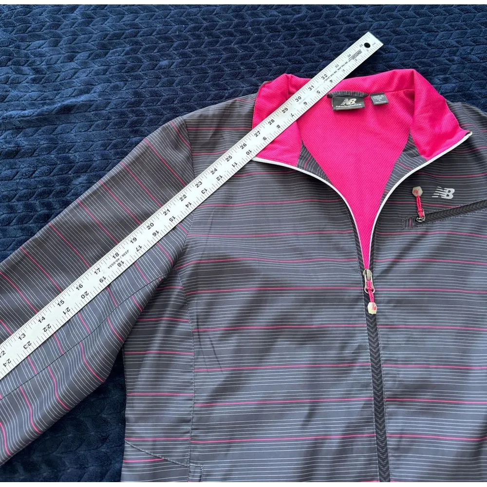 New Balance‎ Women's Hooded Windbreaker Jacket Gray Pink Striped Size L - Image 8
