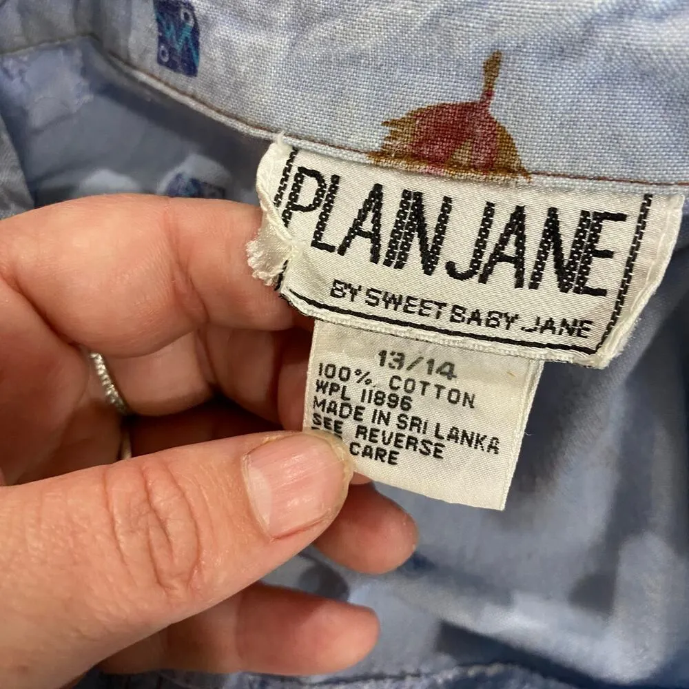 80s Plain Jane by Sweet Baby Jane Western Feather Print Romper Skort Size 13/14 Blue Size M - Image 5