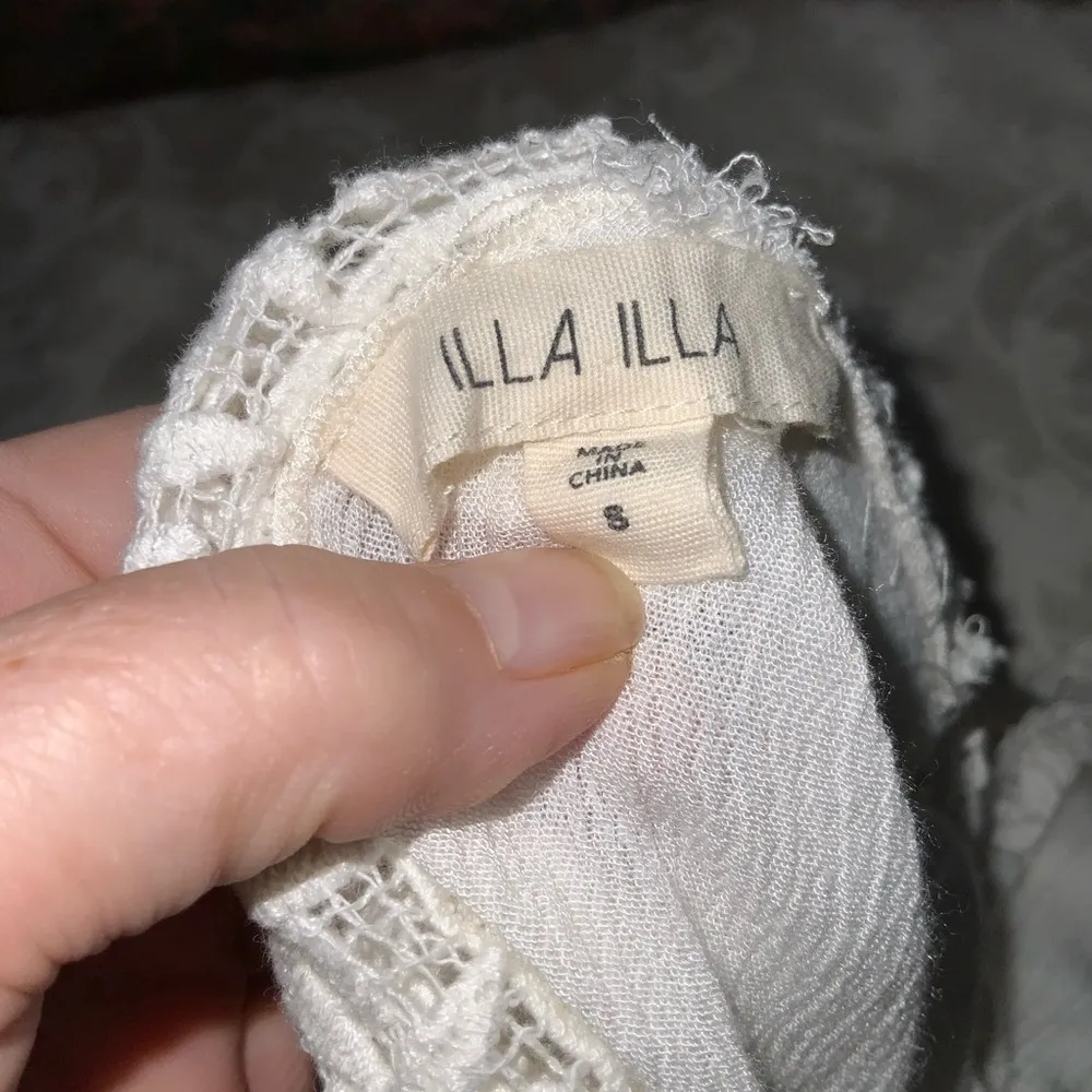 White ILLA 3/4 Sleeve Deep Double V Starfish Lace Fun Dress Tunic Cover Up S - Image 8