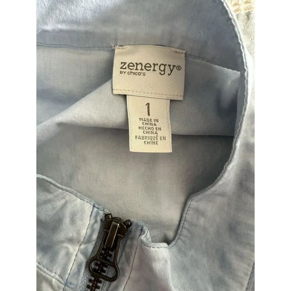 Chico's Zenergy Blue Chambray Zip Jacket Medium - Image 5