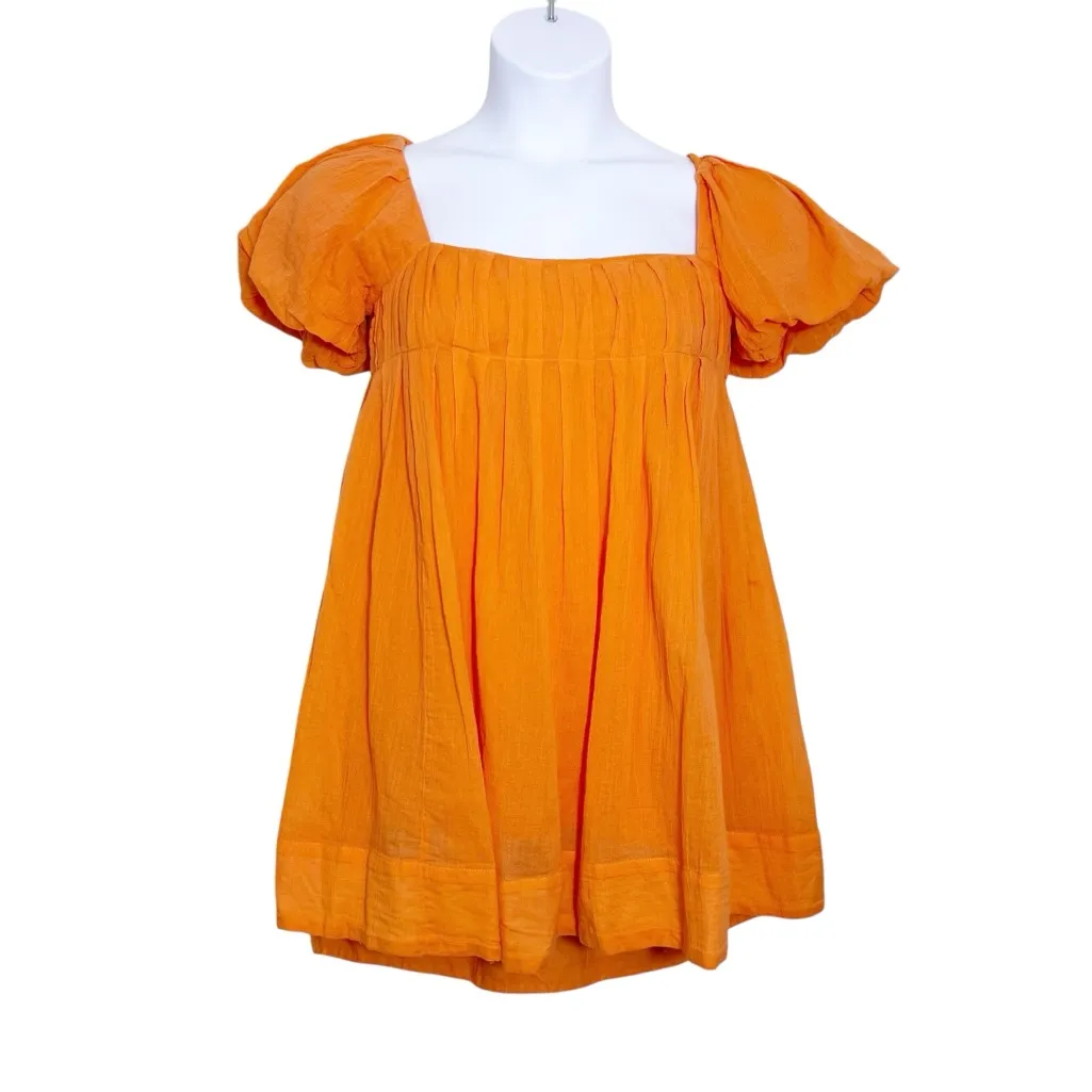 Free People Marina Mini Dress Orange Puff Sleeve Open Back Tie Detail (Fits M) - Image 2