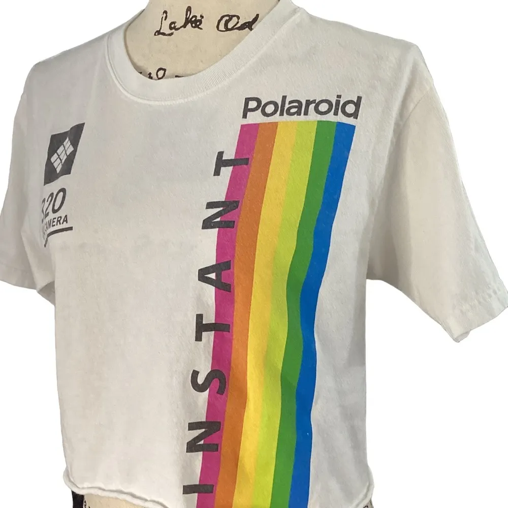 Polaroid  cropped T-shirt. White with multi colored graphics. Size Medium. - Image 2