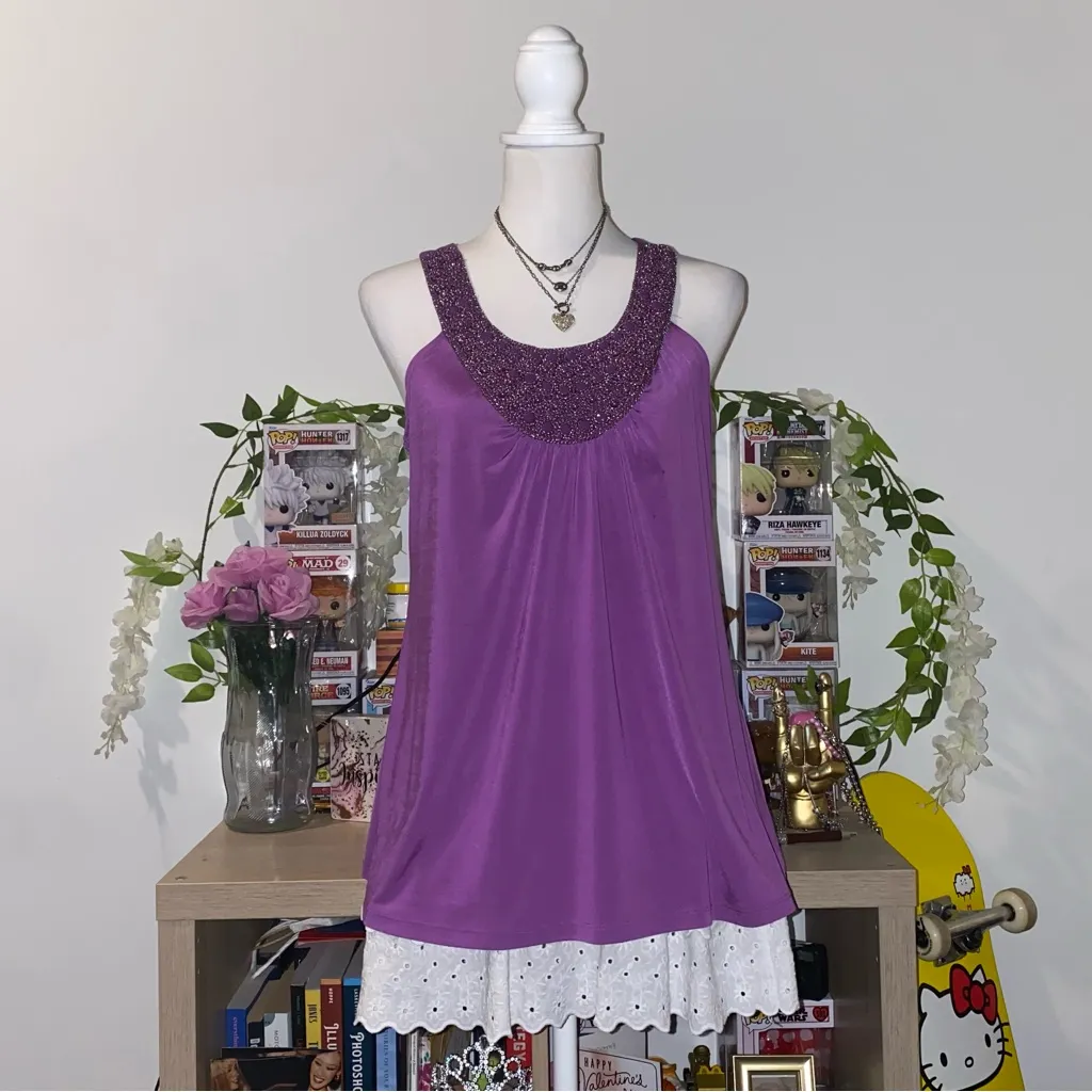 Iz Byer 2000s vintage style whimsical fairycore beaded sequin neckline blouse - Image 2