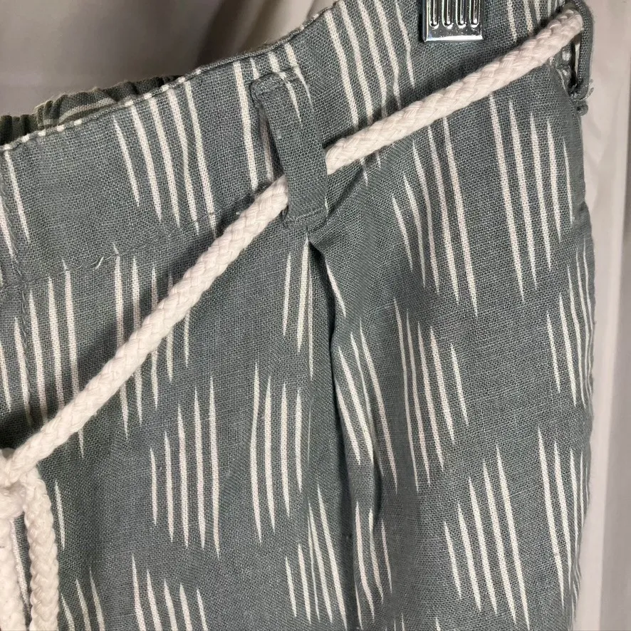 DIP Womens Green White Linen Blend Pants Medium Rope Belt Boho Casual - Image 5