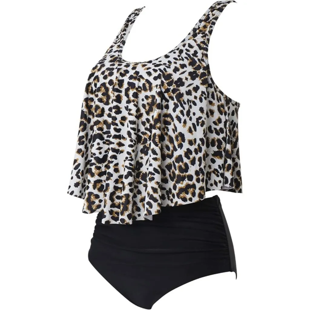 Leopard Palm Leaf Wide Strap High Cut Bikini Slimming Two Piece Swimsuit X-Large - Image 5