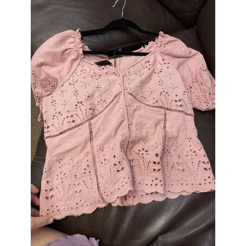 LIV Los Angeles Top Size L Pink Eyelet Boho (b30.1) Size L - Image 5