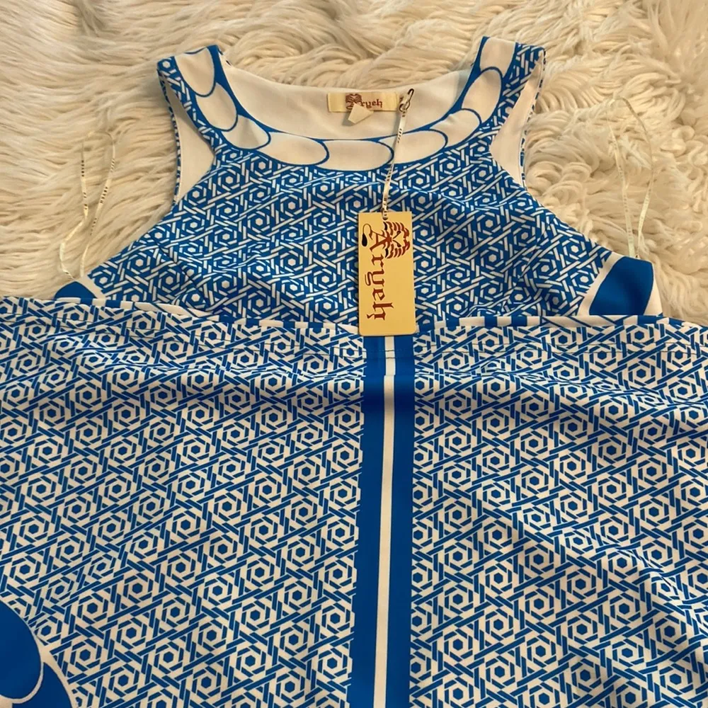 ARYEH Blue and White Sleeveless Dress size M brand new length 35” bust 34” - Image 10